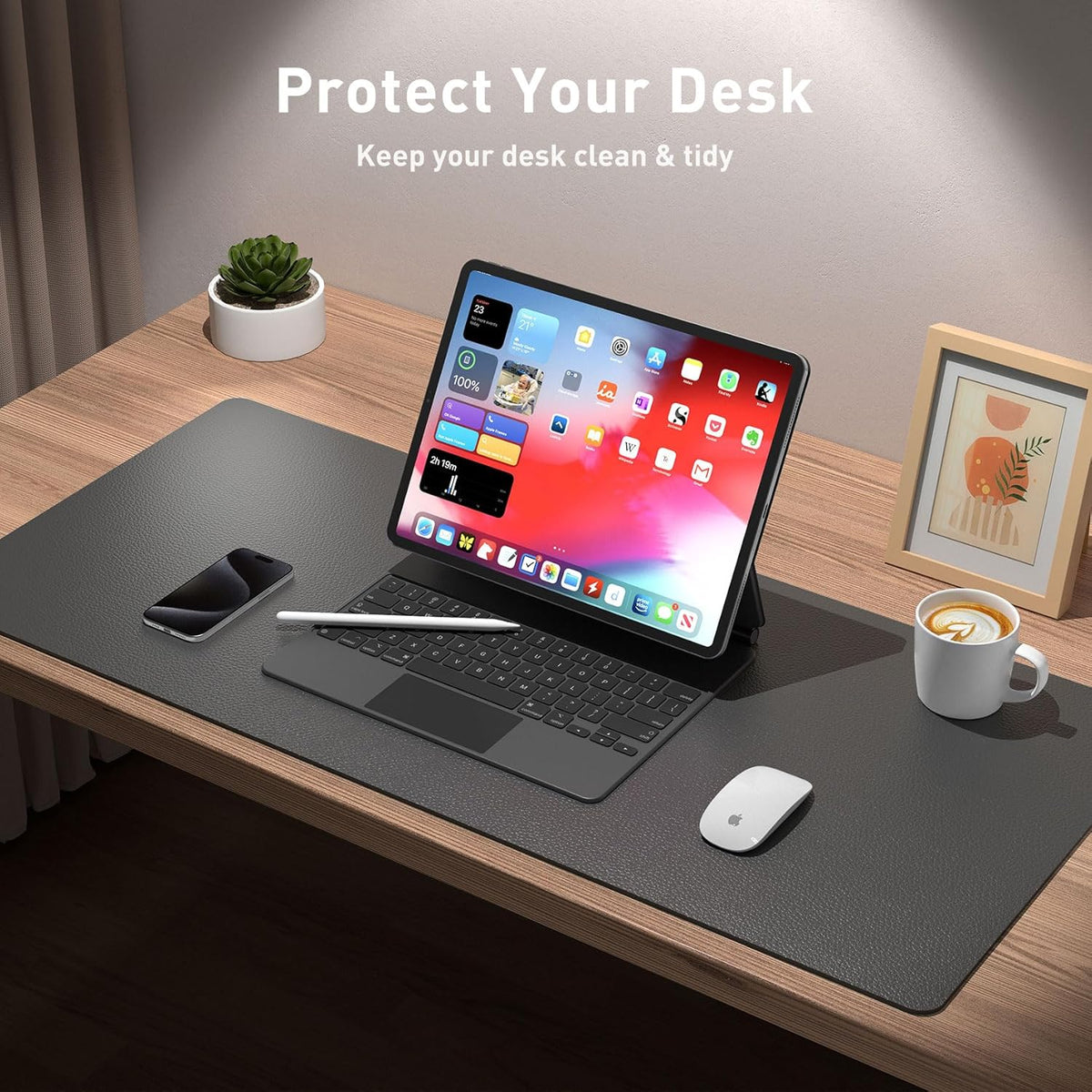 Aothia Leather Office Desk Pad Protector, Non-Slip PU Leather Desk Blotter, Waterproof Laptop Writing Mouse Pad for Office and Home, Black, 31.5" x 15.7" - Colors B