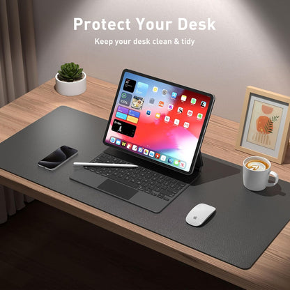 Aothia Leather Office Desk Pad Protector, Non-Slip PU Leather Desk Blotter, Waterproof Laptop Writing Mouse Pad for Office and Home, Black, 31.5" x 15.7" - Colors B