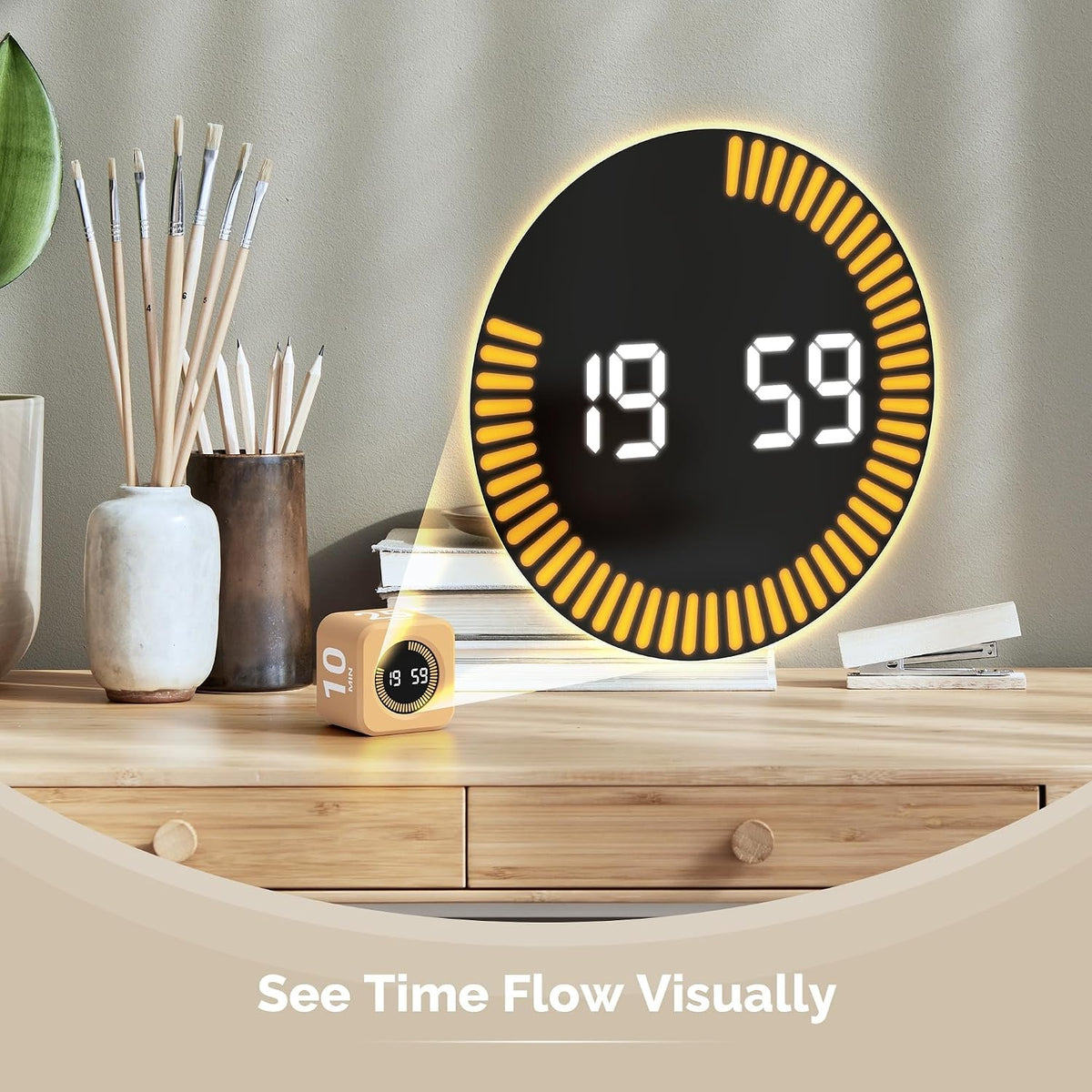 KADAMS Pomodoro Cube Timer Productivity Visual Timer - 5/10/25/50 Min Rotating Countdown (1, Green)