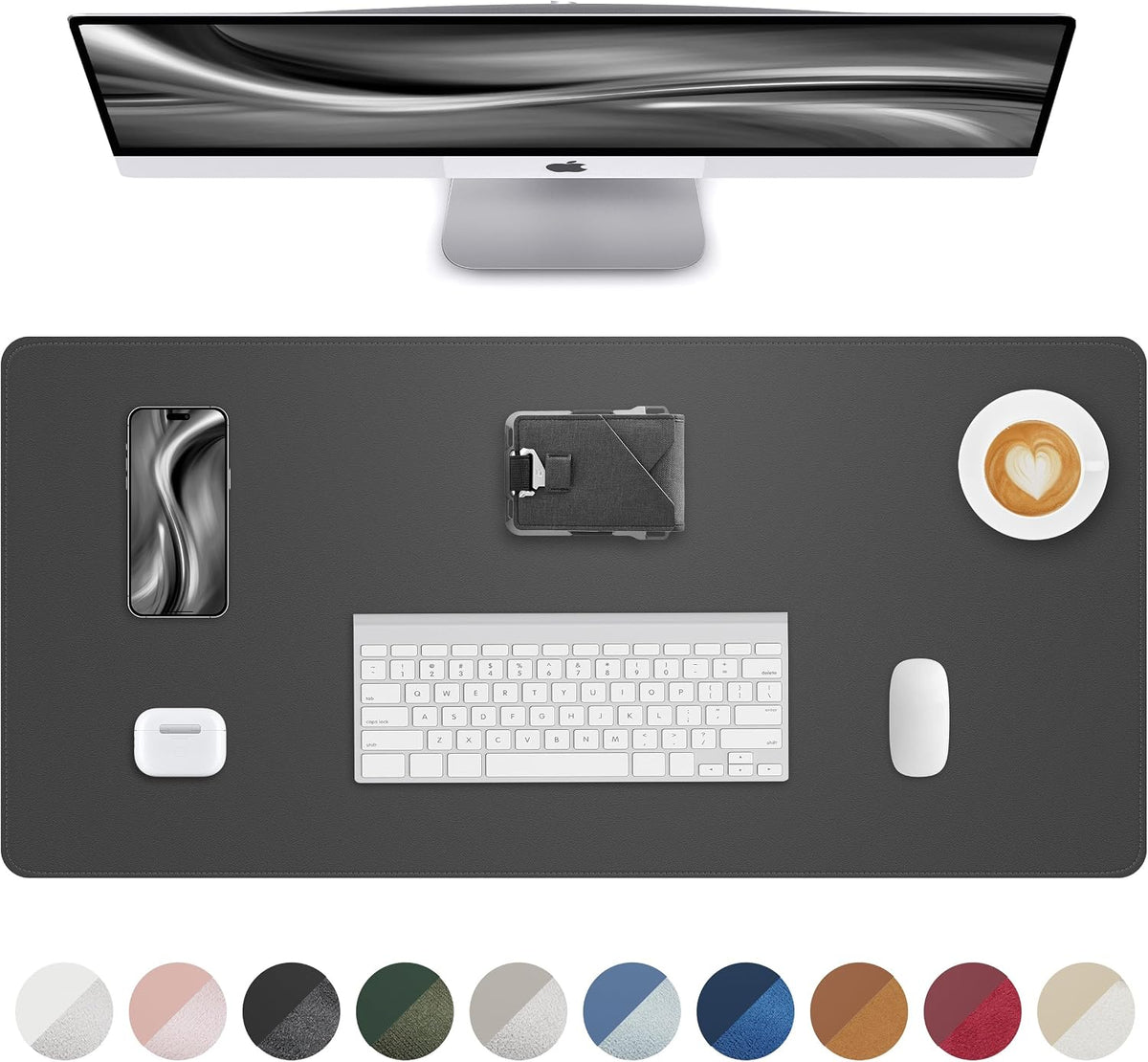 AFIING Large Desk Mat 55" x 24" - PU Leather Desk Pad Protector, Waterproof Non-Slip Extended Mouse Pad for Office Desk, Keyboard, Laptop and Home Workspace (Black)