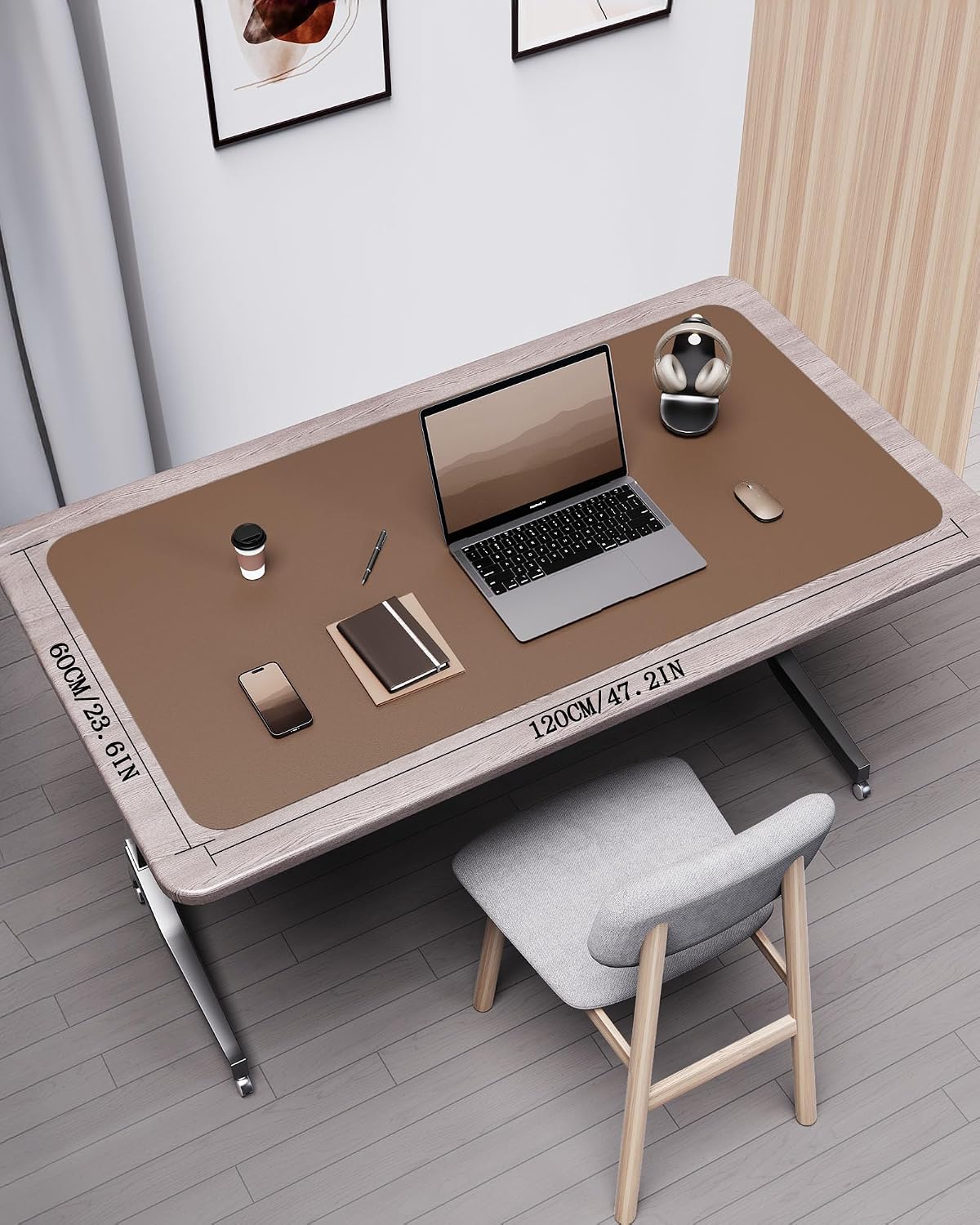 Double-Sided Desk Pad, 31.5"x15.7"Leather Desk Mat, Eco Cork Desk Pad Protector,Large Mouse Pad,Waterproof Desk Blotter for Office/Home(Coffee)