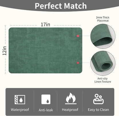 Maxpearl Faux Leather Placemats Set of 6 - Waterproof - Wipe Clean - Heat Resistant - Anti Slip Dining Table Place Mats, Suitable for Indoor & Outdoor Use, 17’’×12’’, Beige