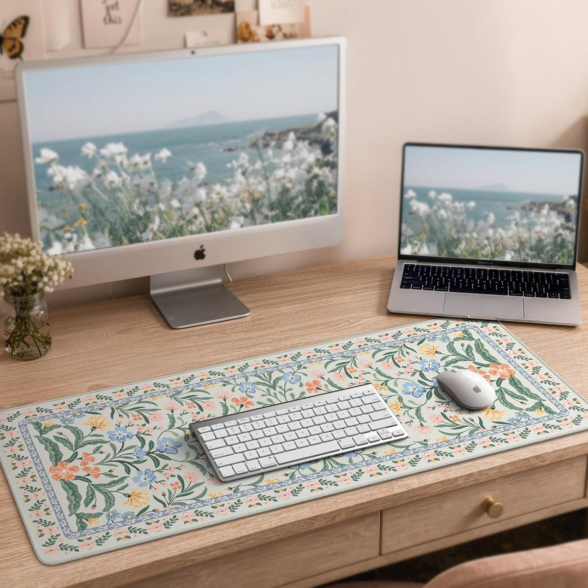 iCasso Desk Mat for Keyboard and Mouse, Large Mouse Pad, Desk Pad Mat, Anti-Slip Big Mousepad with Stitched Edges for Computer Desktop(Deep Green)