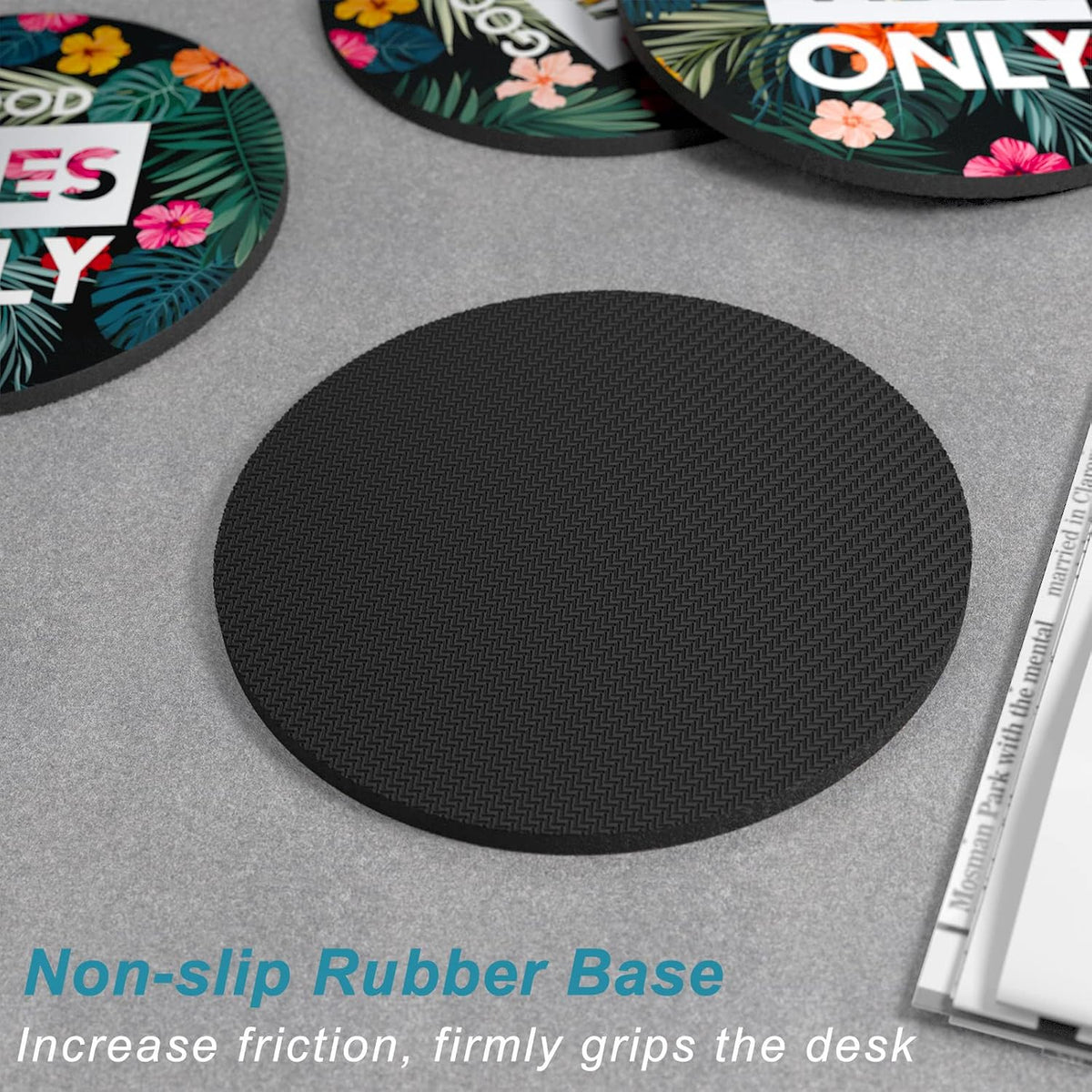 Nipichsha Coasters for Drinks, Set of 6 Cute Absorbent Rubber Drink Coasters for Cup with Non Slip Backing, Kitchen Home Decor Housewarming Gift, Round 4 in, Work Hard