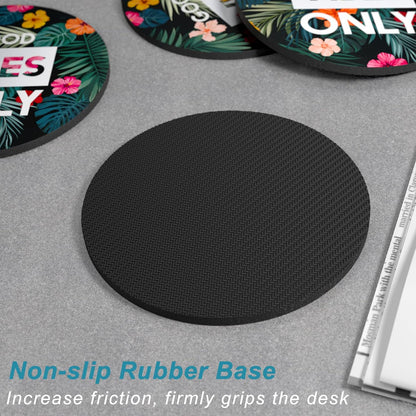 Nipichsha Coasters for Drinks, Set of 6 Cute Absorbent Rubber Drink Coasters for Cup with Non Slip Backing, Kitchen Home Decor Housewarming Gift, Round 4 in, Work Hard