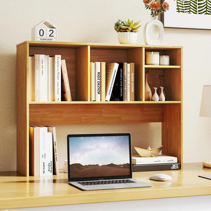 Desktop Bookshelf, Countertop Storage Hutch with 5 Shelves for Computer Desk, Desk 3-Tier Display Rack, Multipurpose Wood Desktop Hutch Storage Organizer for Dorm Office Home