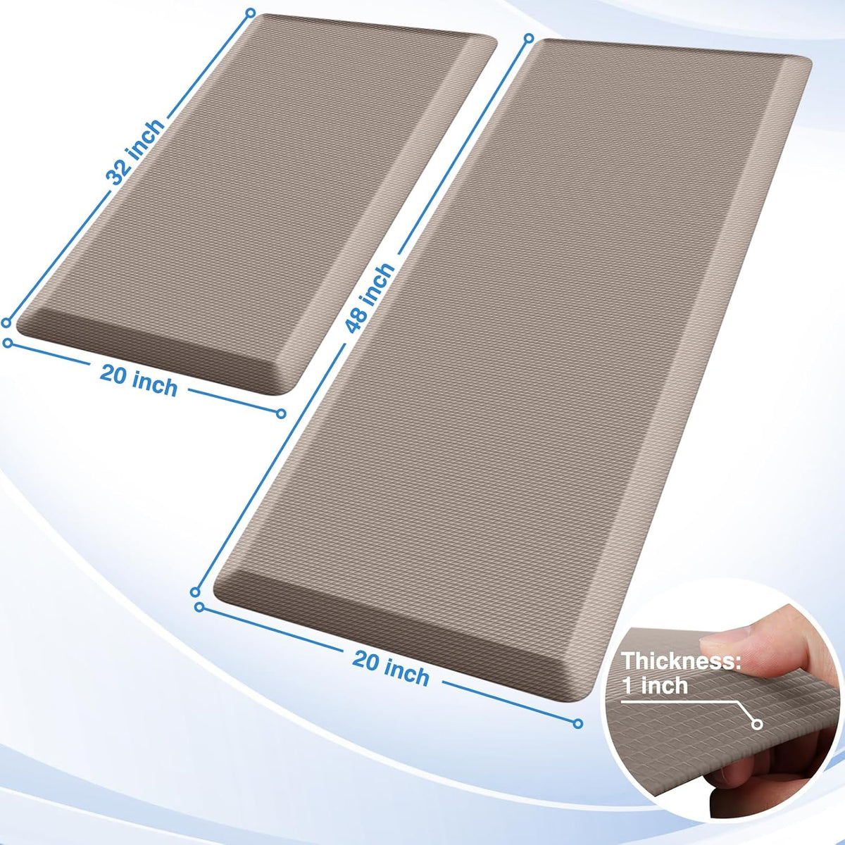 StepRite Kitchen Mats, 2PCS Kitchen Rugs, Cushioned Anti Fatigue Kitchen Mats for Floor, Non-Slip Standing Desk Mat, Waterproof Kitchen Rug Set for Kitchen, Floor, Office, 17.3"x30"+17.3"x47", Black