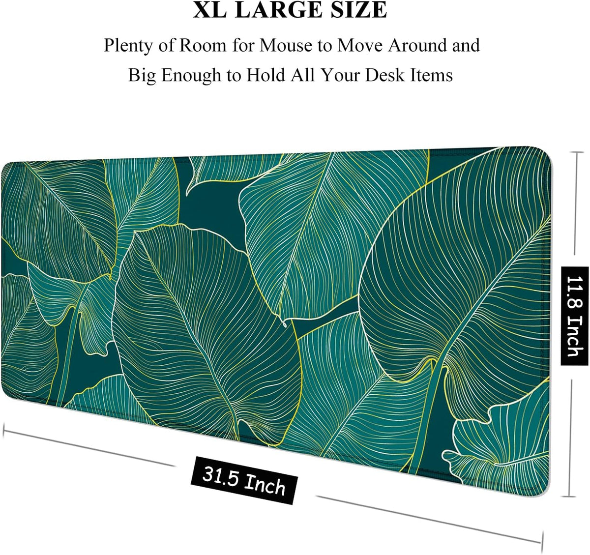 Auhoahsil Desk Mat, Ultra Large Mouse Pad, XXL Gaming Mousepad, Green Tropical Leaves Deskpad, Big Extended Full Size Mouse Pad, Desktop Desk Matt for Keyboard, Laptop & Computer, 35.5 x 15.7 in - Colors A