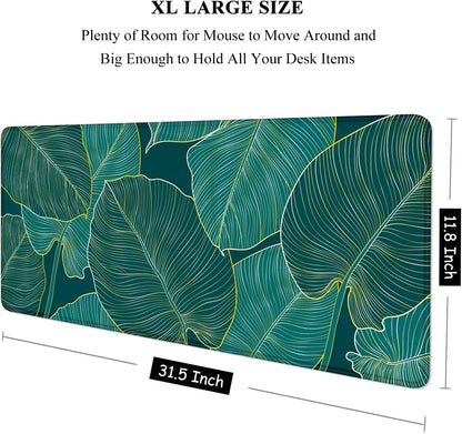 Auhoahsil Desk Mat, Ultra Large Mouse Pad, XXL Gaming Mousepad, Green Tropical Leaves Deskpad, Big Extended Full Size Mouse Pad, Desktop Desk Matt for Keyboard, Laptop & Computer, 35.5 x 15.7 in - Colors A