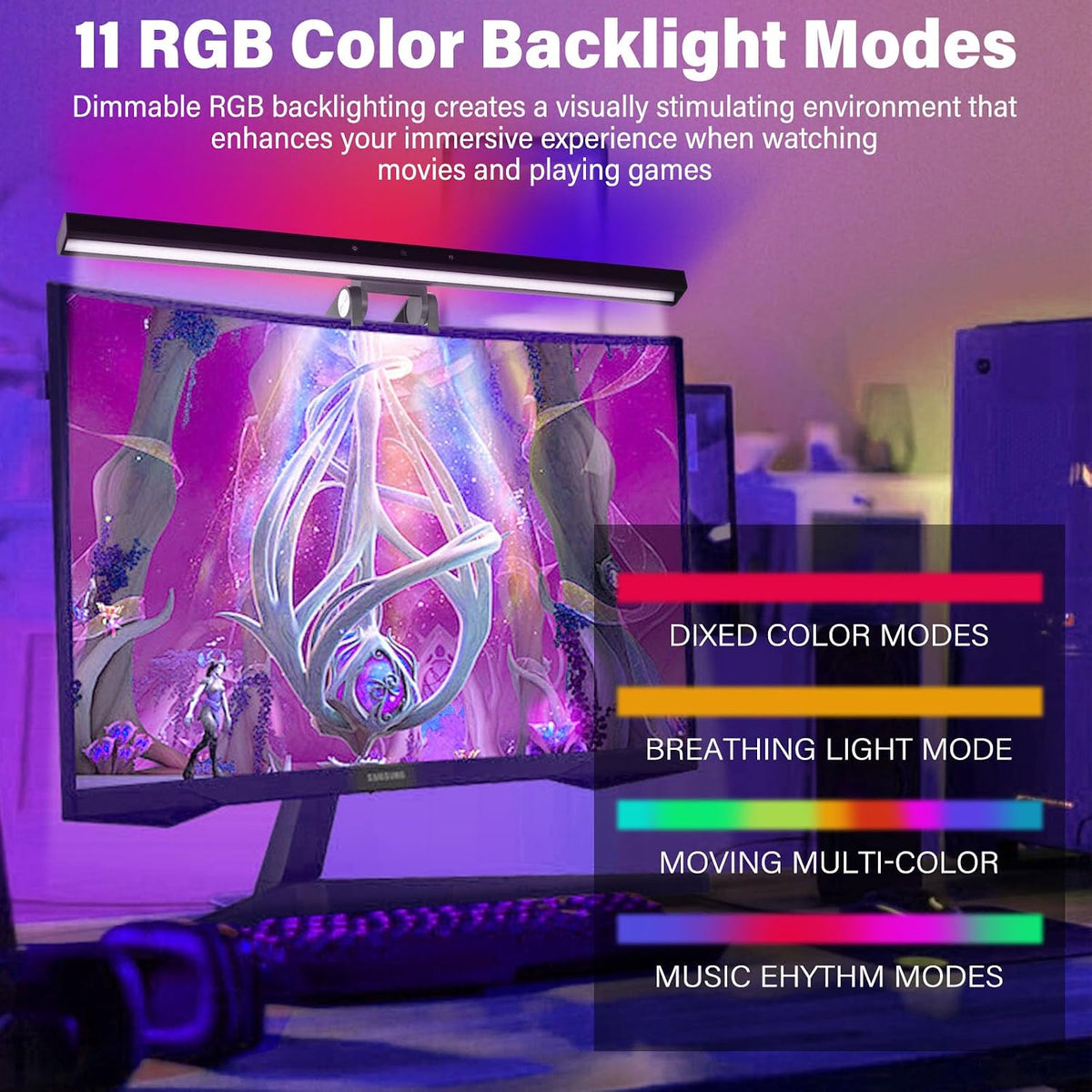 LED Monitor Light RGB Monitor Light Bar Backlight Adjustable Brightness and Color Temperature for Desk Office Home Game