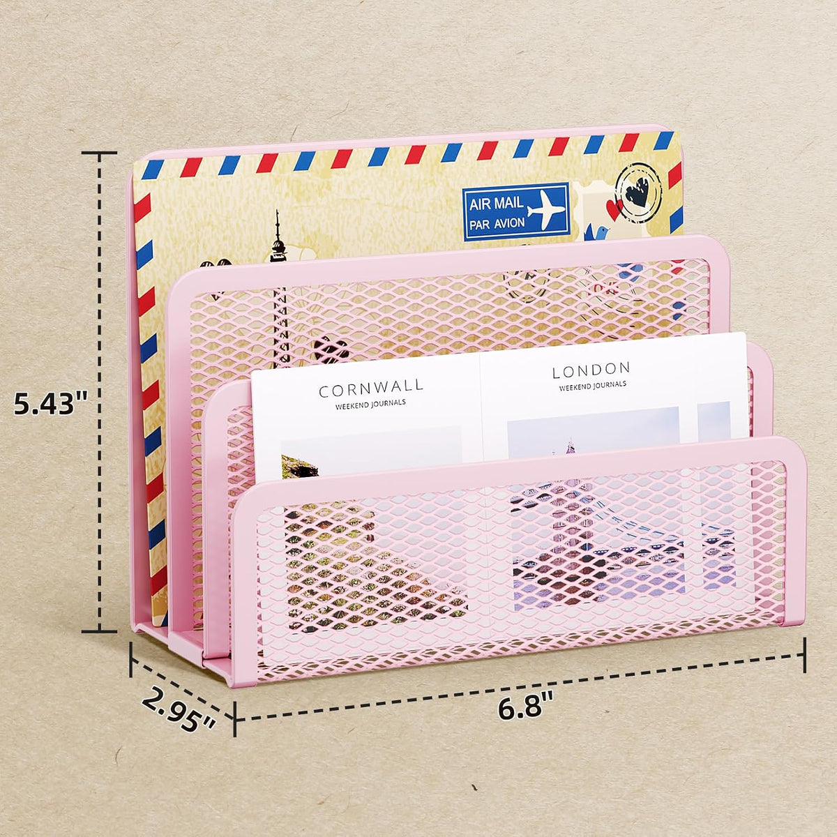 Marbrasse Mail Organizer for Desk, 3-Slot Mesh Metal Mail Holder countertop, Letter Holder, Office Desktop Envelope and Document Storage Rack (2P)