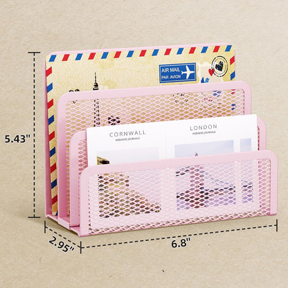 Marbrasse Mail Organizer for Desk, 3-Slot Mesh Metal Mail Holder countertop, Letter Holder, Office Desktop Envelope and Document Storage Rack (2P)