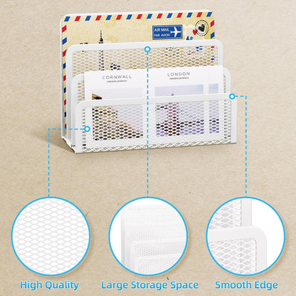 Marbrasse Mail Organizer for Desk, 3-Slot Mesh Metal Mail Holder countertop, Letter Holder, Office Desktop Envelope and Document Storage Rack (2P)