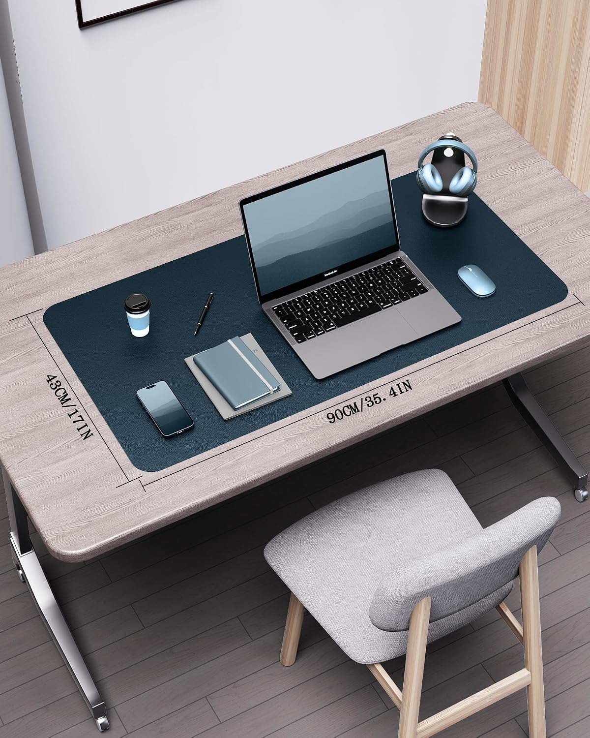 Double-Sided Desk Pad, 31.5"x15.7"Leather Desk Mat, Eco Cork Desk Pad Protector,Large Mouse Pad,Waterproof Desk Blotter for Office/Home(Coffee)