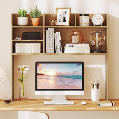 Desktop Bookshelf, Countertop Storage Hutch with 5 Shelves for Computer Desk, Desk 3-Tier Display Rack, Multipurpose Wood Desktop Hutch Storage Organizer for Dorm Office Home