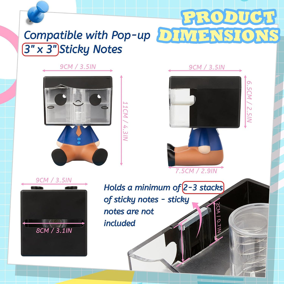 Pop-up Notes Dispenser for Desk, Idea Boy Sticky Note Holder for Office School, Cute Office Supplies, 3x3 in, Magnetic Design, White, 1 Pack