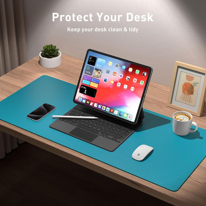 Aothia Leather Office Desk Pad Protector, Non-Slip PU Leather Desk Blotter, Waterproof Laptop Writing Mouse Pad for Office and Home, Black, 31.5" x 15.7" - Colors B