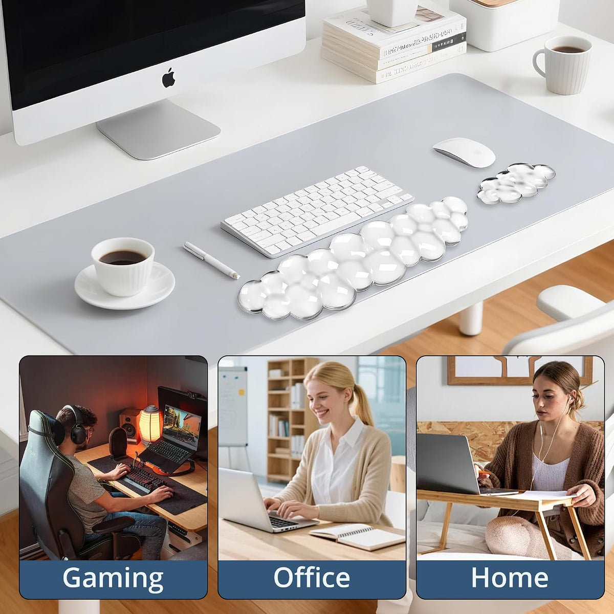 Keyboard Wrist Rest Set — Ergonomic Cloud Gel Wrist Rest Keyboard and Mouse Pad, Non-Slip Desk Accessories for Office and Home（White）