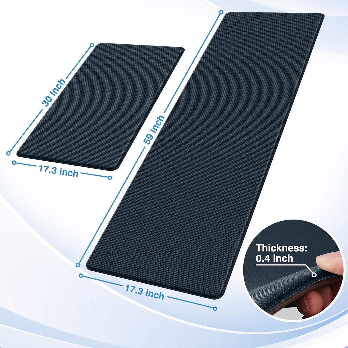 StepRite Kitchen Mats, 2PCS Kitchen Rugs, Cushioned Anti Fatigue Kitchen Mats for Floor, Non-Slip Standing Desk Mat, Waterproof Kitchen Rug Set for Kitchen, Floor, Office, 17.3"x30"+17.3"x47", Black