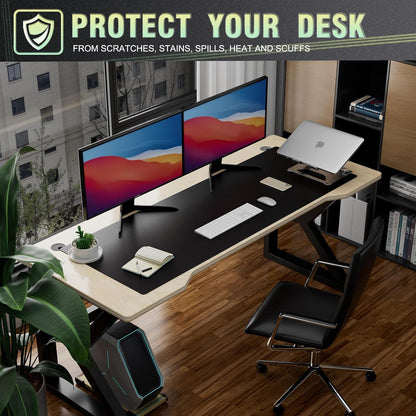 K KNODEL Large Office Leather Desk Mat, Mouse and Keyboard Pad, Computer and Laptop Mat, Desktop Protector and Cover, Writing Pad and Blotter (31.5"x15.7", Black)