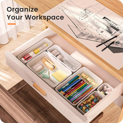 A-LuGei 【Military Grade】 Drawer Organizer, 【𝟱𝗦𝗶𝘇𝗲】 Makeup organizer, 【Holds 177 Items】 Bathroom Organizers and Storage, Organization and Storage, Desk Drawer Organizer for Vanity (Clear)