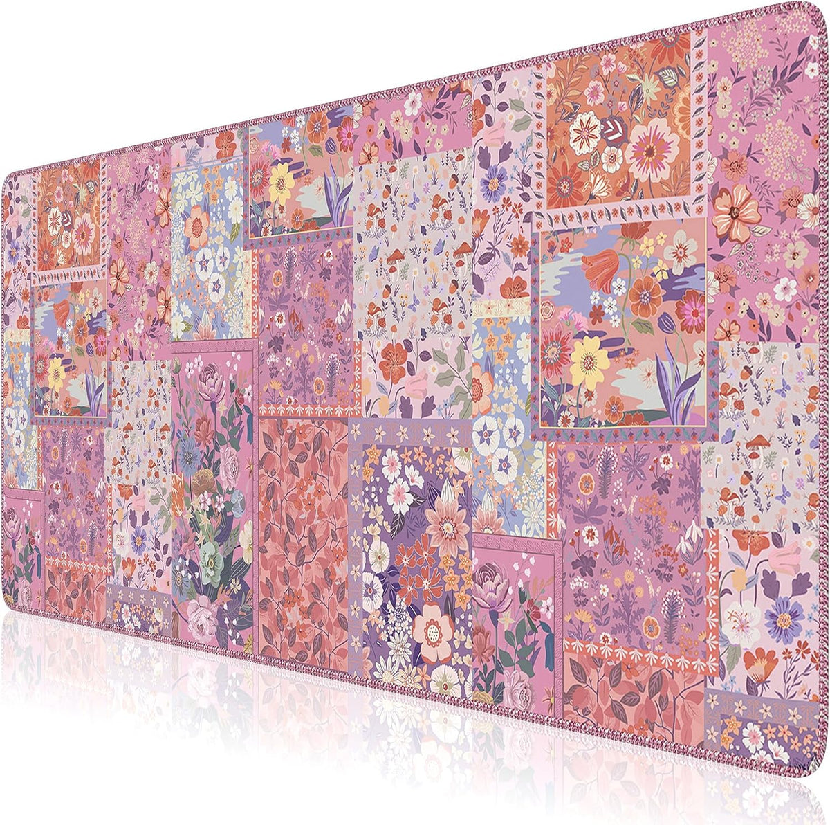 Desk Mat,Mouse Pad for Office Desk,35.4x15.7in,Pink Flowers