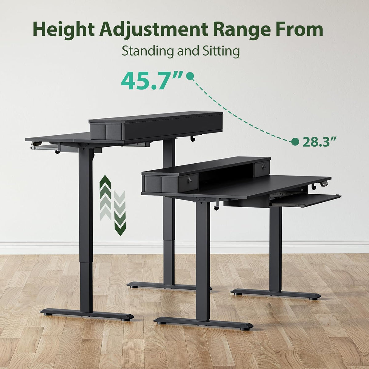 48 * 24 Inch Electric Standing Desk with Shelf & Led, Dark Walnut