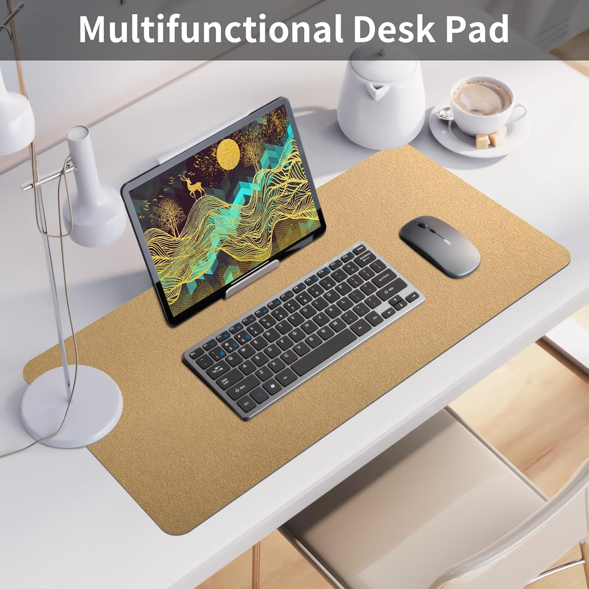 Bloss Leather Desk Pad and Keyboard Wrist Rest, Large Mouse Pad + Keyboard Pad+Mouse Wrist Support, Non-Slip Desk Mat Protector for Office, Home(31.5×15.7 Inches,Beige) - Colors A