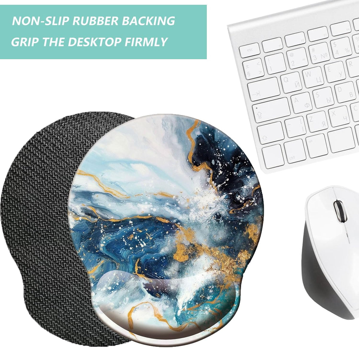 Mouse Pad with Wrist Support, Ergonomic Mouse Pad with Memory Foam Wrist Rest Cushion, Non-Slip Rubber Base Gaming Mice Pad for Home Office Computer Laptop, Flower Black