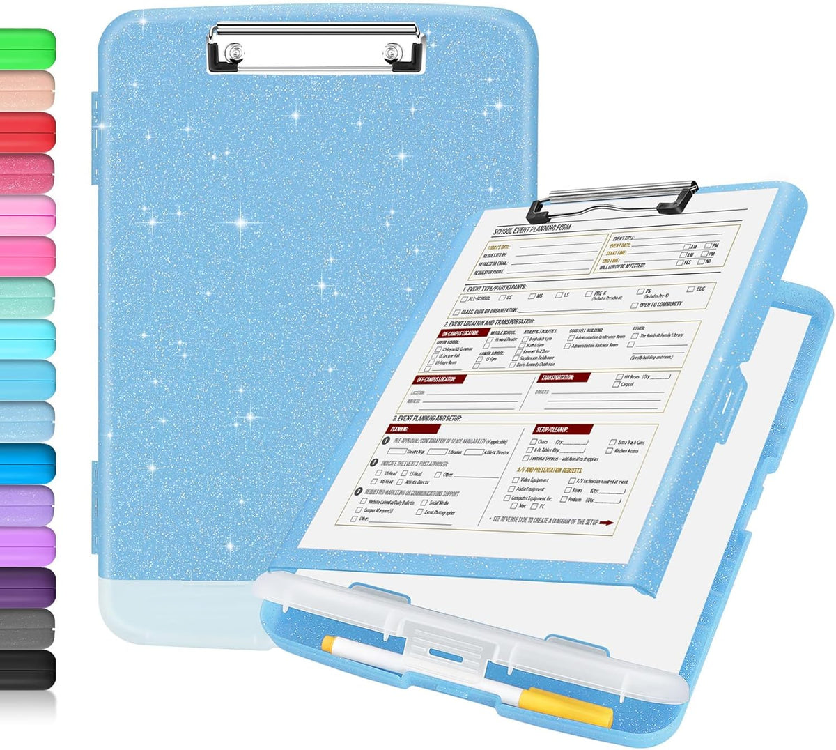 Clipboard with Storage, Clip Board 8.5 x 11 with Pen Holder, High Capacity Plastic Organization Case Box for Letter Legal A4 Size Paper, Nurses Teachers Must Haves, School & Office Supplies
