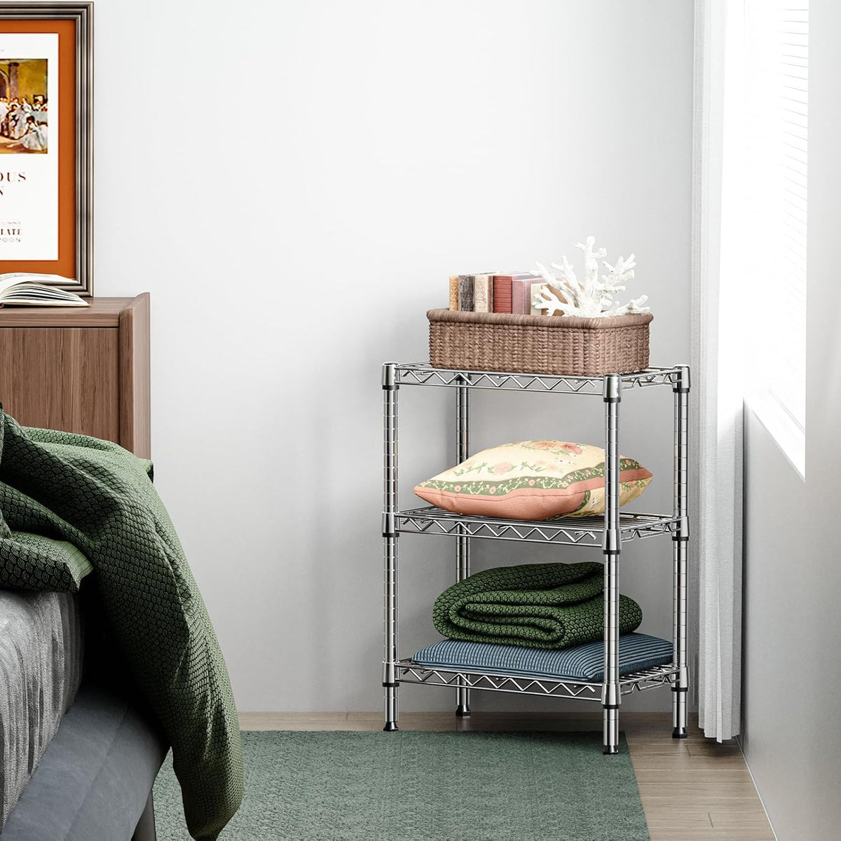 M MZG 450 lbs Steel Storage Shelving 3-Tier Utility Shelving Unit Steel Organizer Wire Rack for Home,Kitchen,Office (11.8" D x 17.7" W x 26.3" H) - Colors B