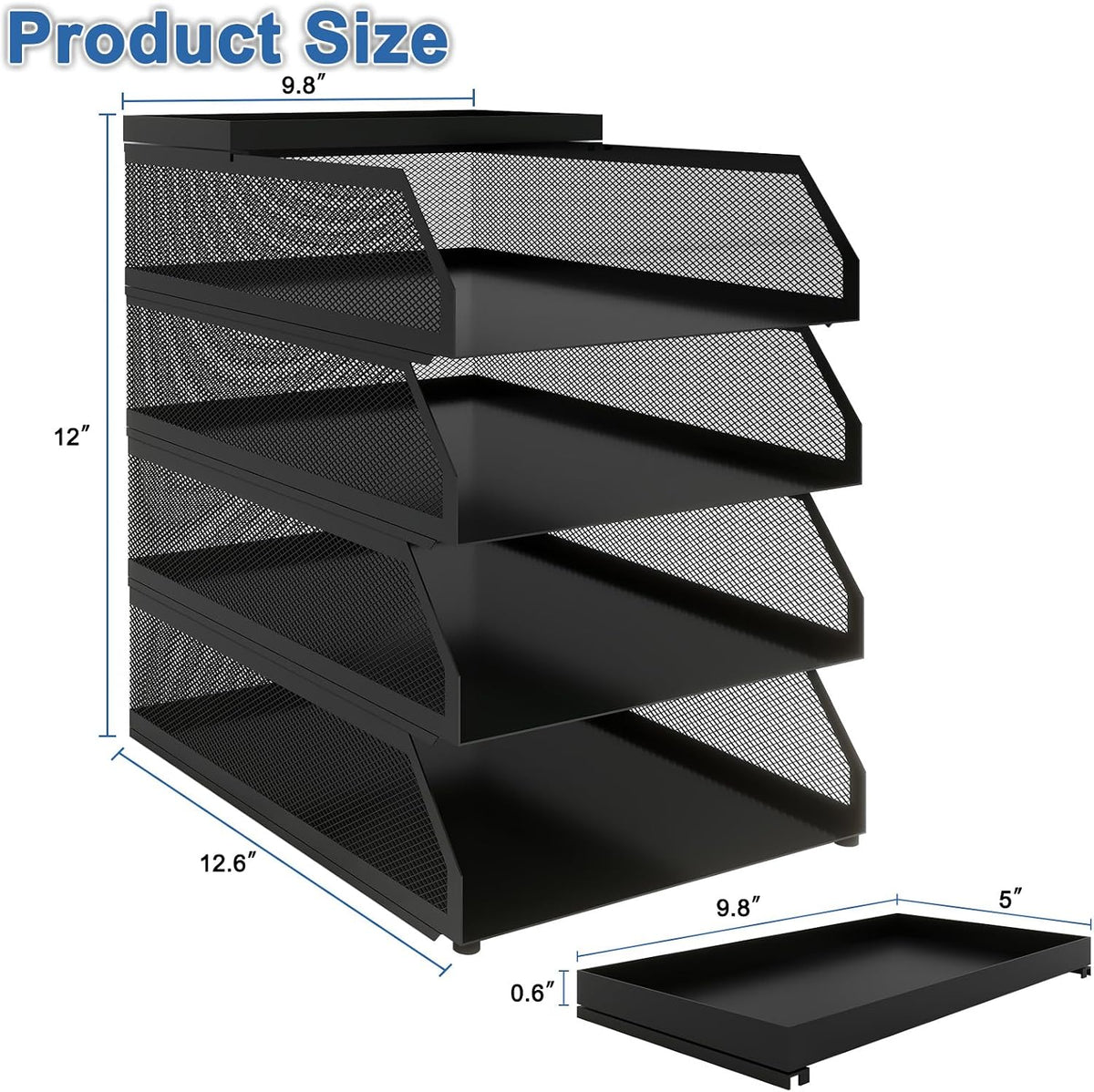 Natwind 4-Tier Paper Organizers,Desk Organizer,Stackable Paper Tray, Desk Accessories,Metal Mesh Desktop Organizer,Letter Trays,File Document Storage Rack for for Home, Office, School (Black)