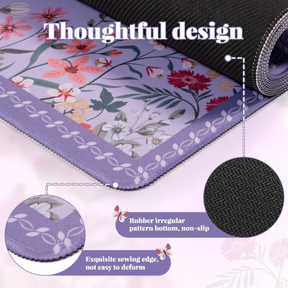 Desk Mat,Mouse Pad for Office Desk,35.4x15.7in,Pink Flowers