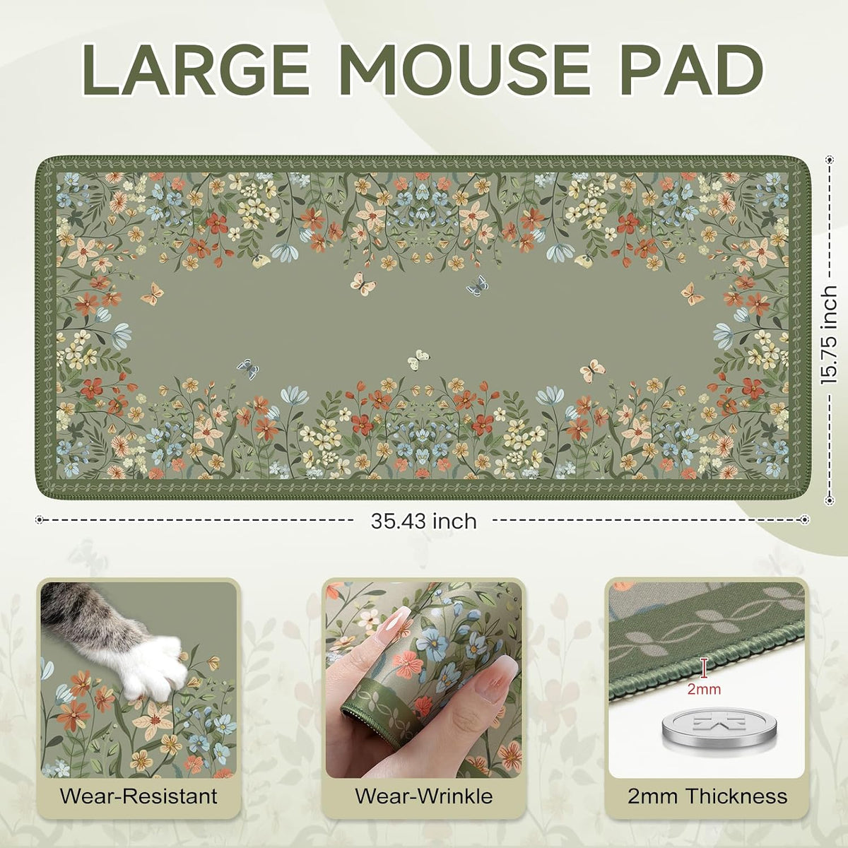 Desk Mat,Mouse Pad for Office Desk,35.4x15.7in,Pink Flowers