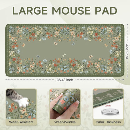 Desk Mat,Mouse Pad for Office Desk,35.4x15.7in,Pink Flowers