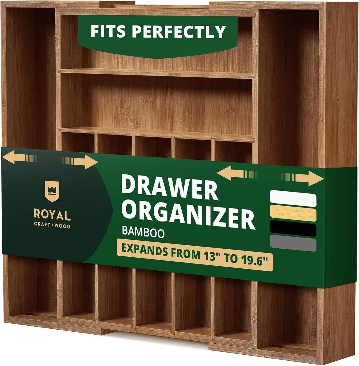 ROYAL CRAFT WOOD Luxury Bamboo Kitchen Drawer Organizer - Silverware Organizer, Utensil Holder & Cutlery Tray Drawer Dividers for Flatware (9 Slot, Natural)