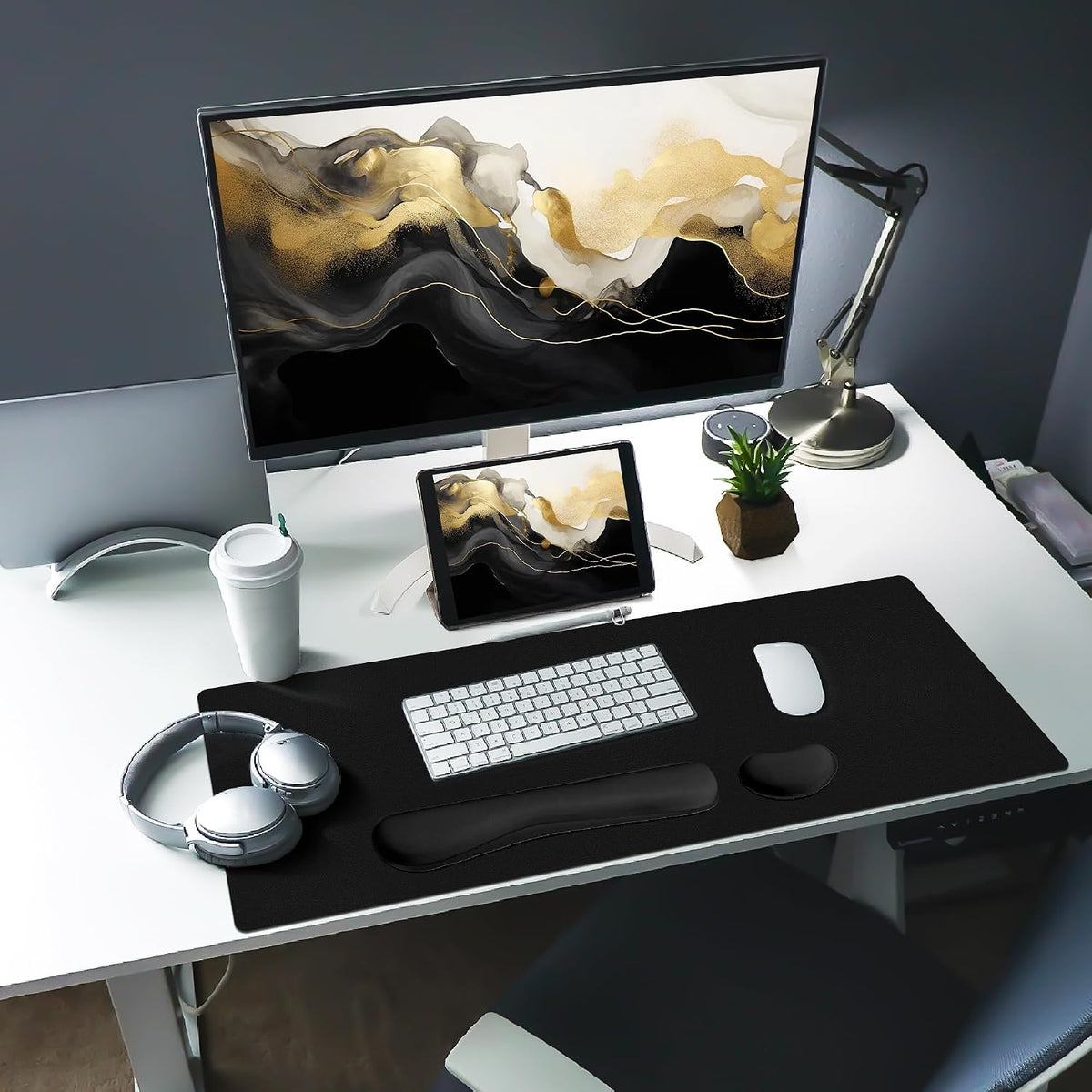 Bloss Leather Desk Pad and Keyboard Wrist Rest, Large Mouse Pad + Keyboard Pad+Mouse Wrist Support, Non-Slip Desk Mat Protector for Office, Home(31.5×15.7 Inches,Beige) - Colors B