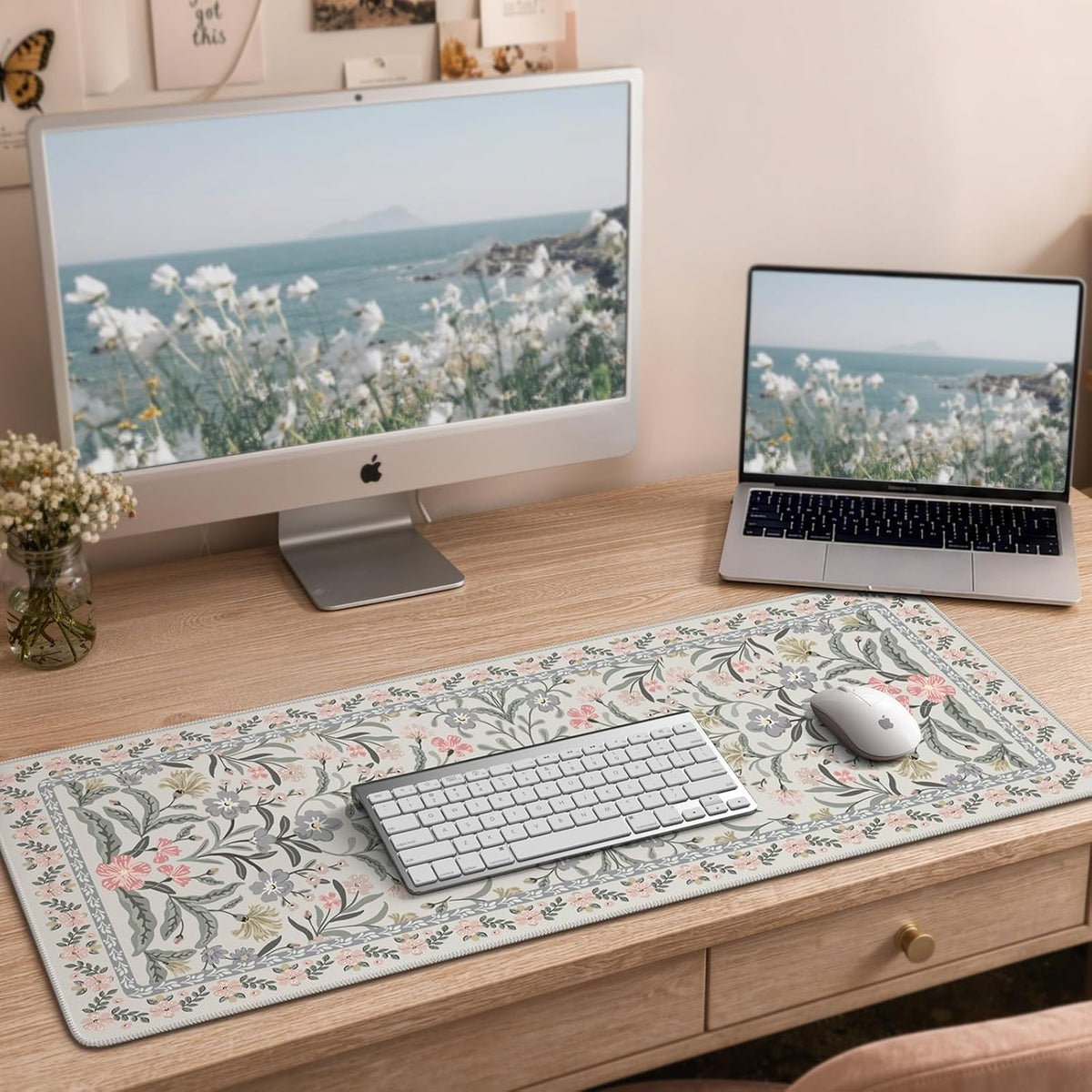 iCasso Desk Mat for Keyboard and Mouse, Large Mouse Pad, Desk Pad Mat, Anti-Slip Big Mousepad with Stitched Edges for Computer Desktop(Deep Green)