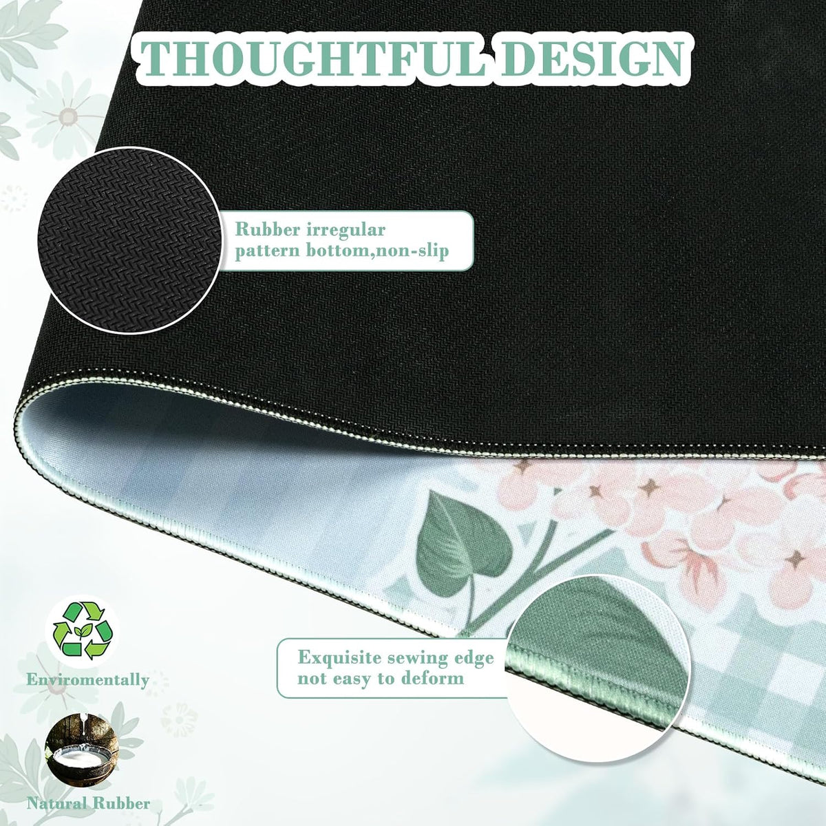 Desk Mat,Mouse Pad for Office Desk,35.4x15.7in,Pink Flowers