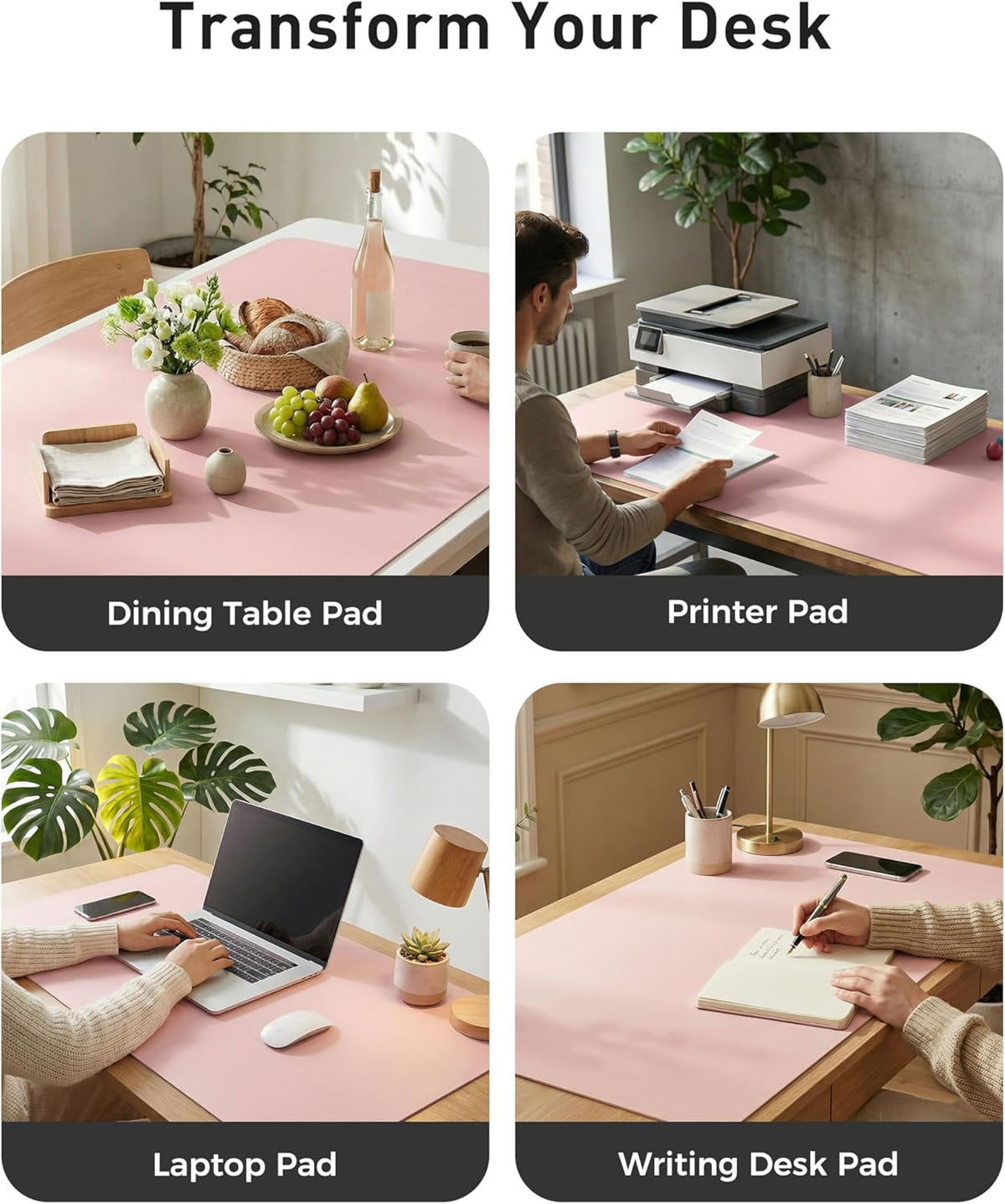 Aothia Leather Office Desk Pad Protector, Non-Slip PU Leather Desk Blotter, Waterproof Laptop Writing Mouse Pad for Office and Home, Black, 31.5" x 15.7" - Colors B