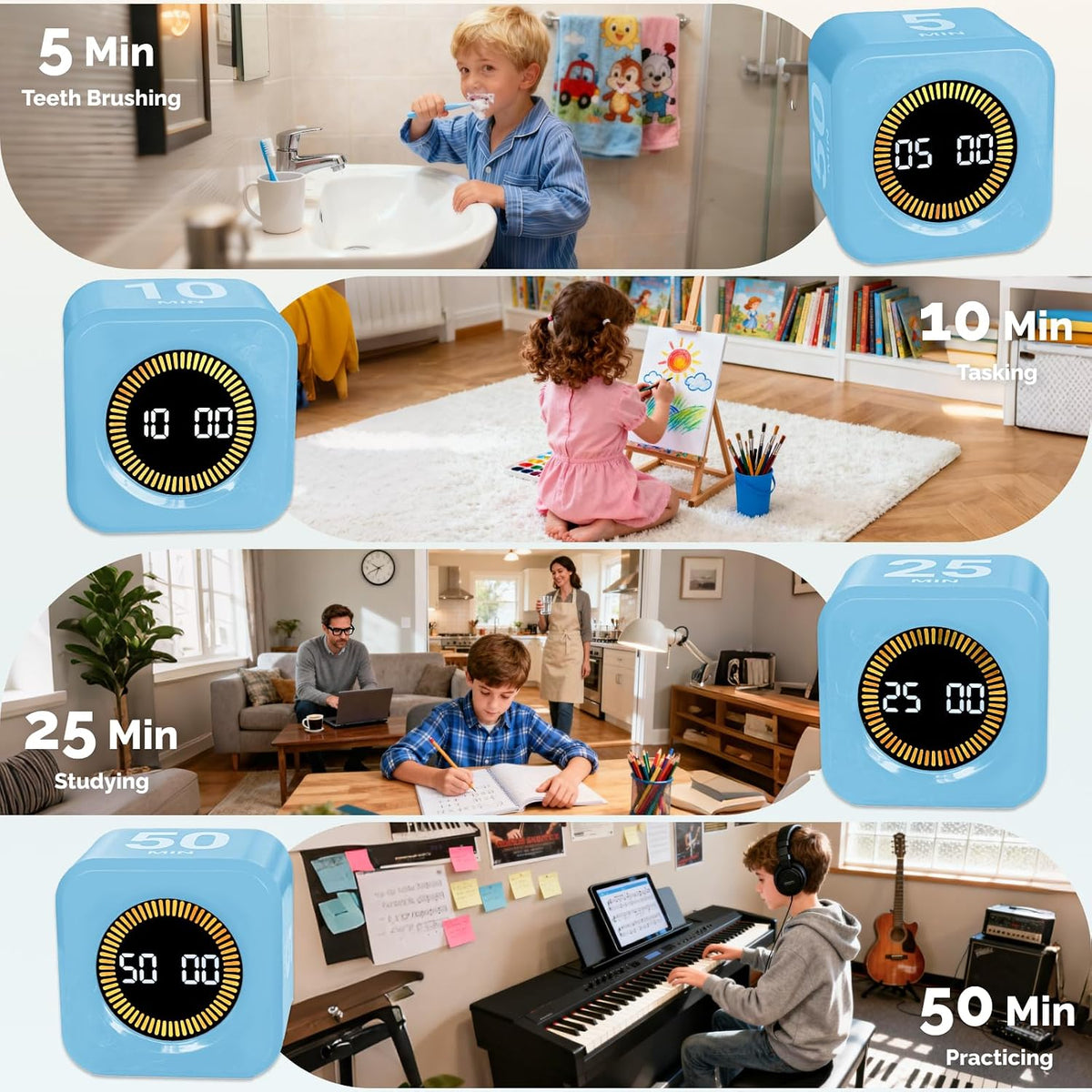 KADAMS Pomodoro Cube Timer Productivity Visual Timer - 5/10/25/50 Min Rotating Countdown (1, Green)