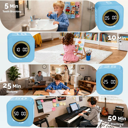 KADAMS Pomodoro Cube Timer Productivity Visual Timer - 5/10/25/50 Min Rotating Countdown (1, Green)
