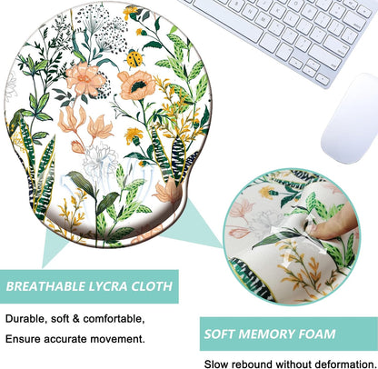 Mouse Pad with Wrist Support, Ergonomic Mouse Pad with Memory Foam Wrist Rest Cushion, Non-Slip Rubber Base Gaming Mice Pad for Home Office Computer Laptop, Flower Black