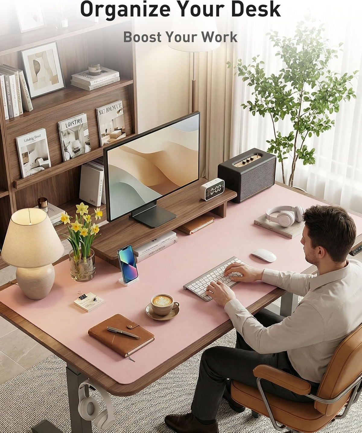 Aothia Leather Office Desk Pad Protector, Non-Slip PU Leather Desk Blotter, Waterproof Laptop Writing Mouse Pad for Office and Home, Black, 31.5" x 15.7" - Colors B