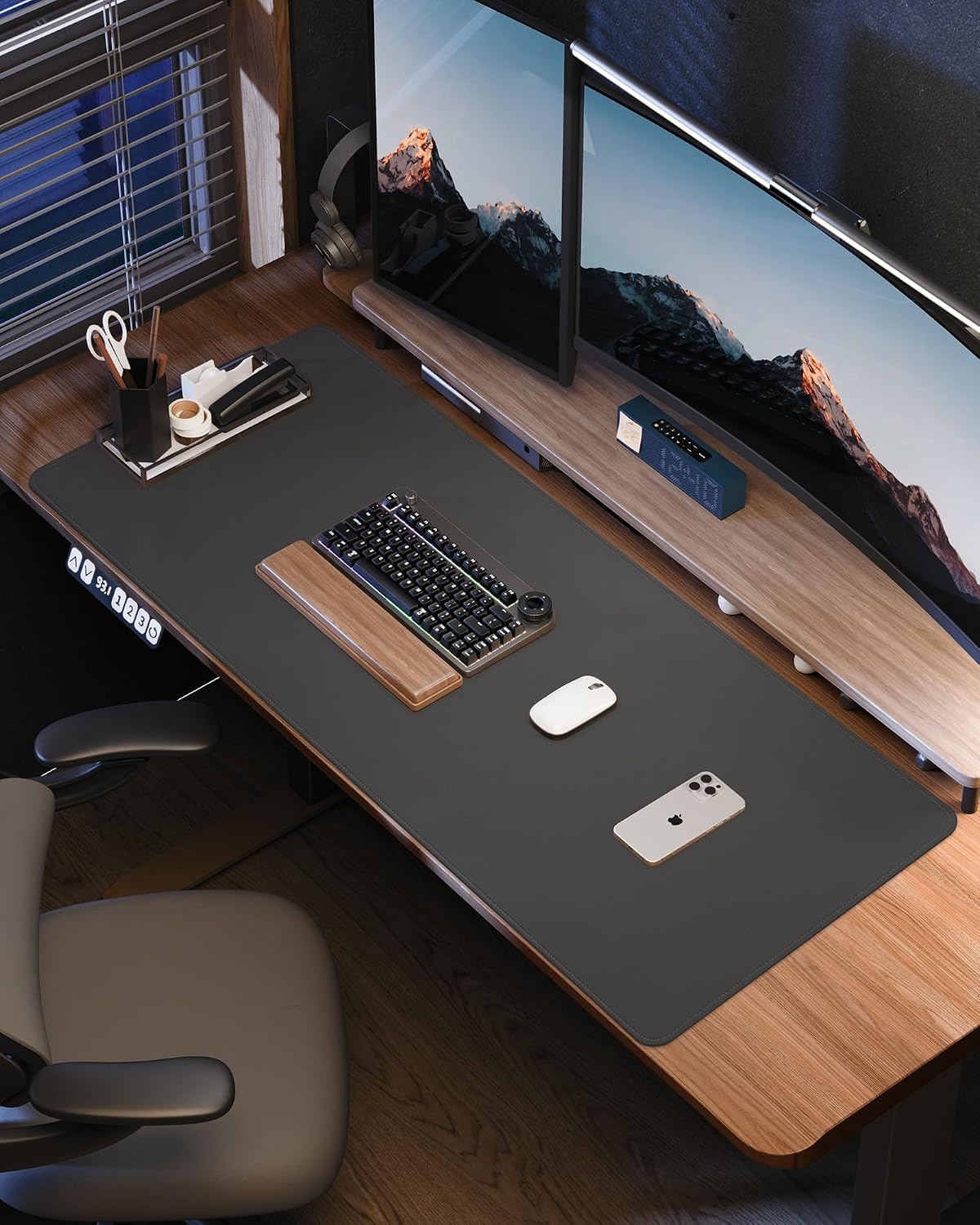 AFIING Large Desk Mat 55" x 24" - PU Leather Desk Pad Protector, Waterproof Non-Slip Extended Mouse Pad for Office Desk, Keyboard, Laptop and Home Workspace (Black)