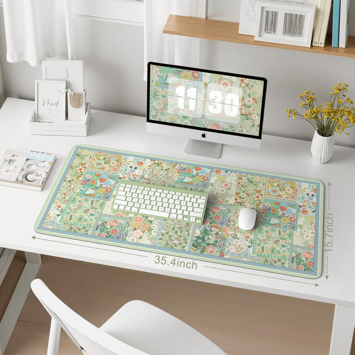 Desk Mat,Mouse Pad for Office Desk,35.4x15.7in,Pink Flowers