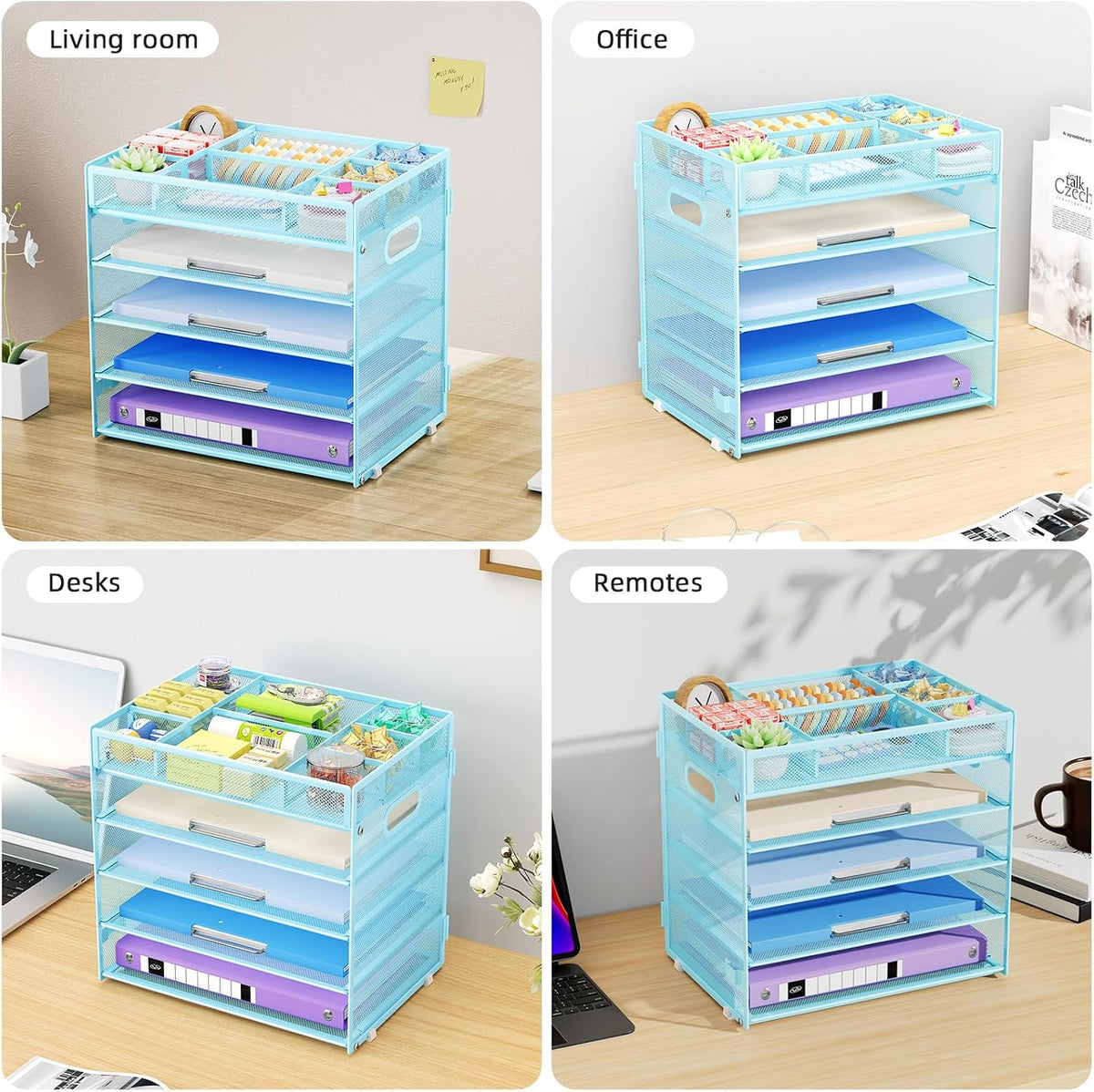 Marbrasse 5 Tier Paper Organizer Letter Tray, Mesh Desk File Organizer with Handle, Paper Sorter Desk Organizer for Home Office Supplies - Black, Adjustable