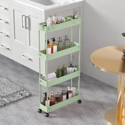 SPACELEAD Slim Storage Cart 4 Tier,Bathroom Organizer Rolling Utility, Mobile Shelving Unit Slide Out for Office, Kitchen, Laundry Room & Narrow Places,White