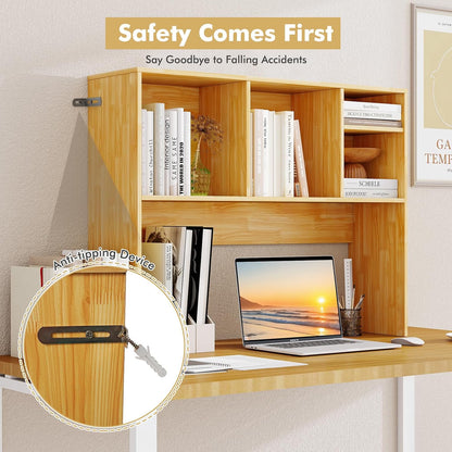 Desktop Bookshelf, Countertop Storage Hutch with 5 Shelves for Computer Desk, Desk 3-Tier Display Rack, Multipurpose Wood Desktop Hutch Storage Organizer for Dorm Office Home