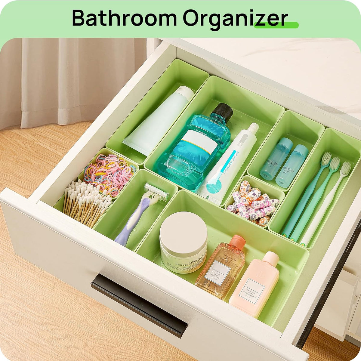 Vtopmart 25 PCS Clear Plastic Drawer Organizers Set, 4-Size Versatile Bathroom and Vanity Drawer Organizer Trays, Storage Bins for Makeup, Bedroom, Kitchen Gadgets Utensils and Office